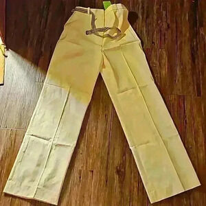 Vintage Womens Schrader Sports Creme Poly Cotton Wide Leg Belted Trouser Sz 10